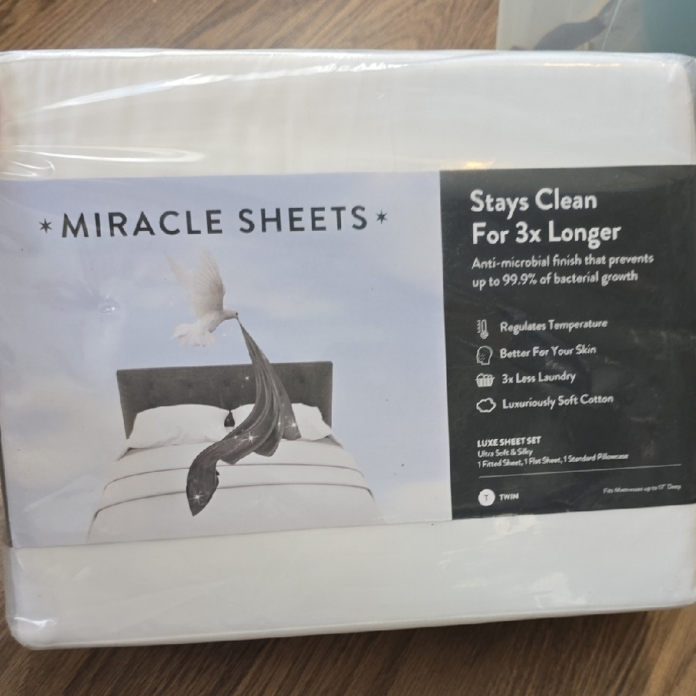 Unopened, New Miracle Sheets, White, Luxurious Bedding